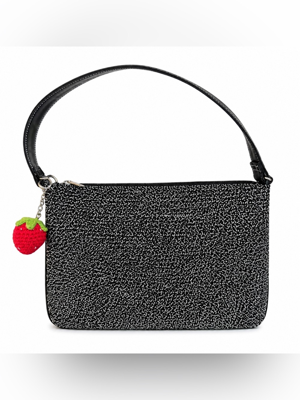 The Sak Elliot Lucca Black & White Knit Tote w/Leather Strap & Strawberry Charm